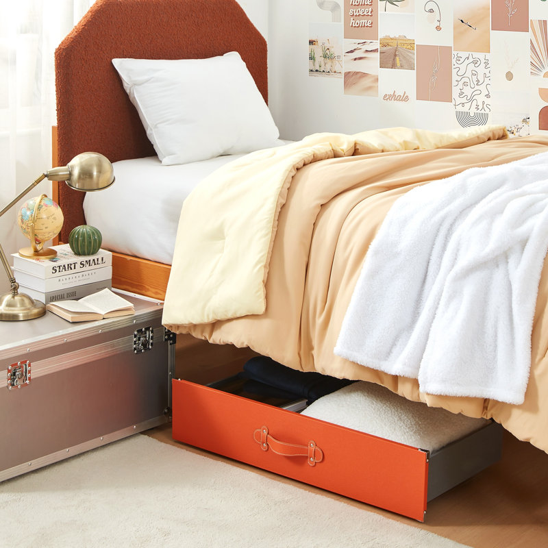 DormCo Texture Underbed Storage Bin with Wheels, Orange