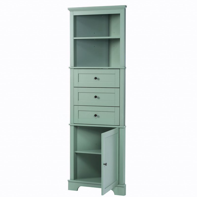Armoire haute triangulaire avec 3 tiroirs et tablettes réglables, Gris