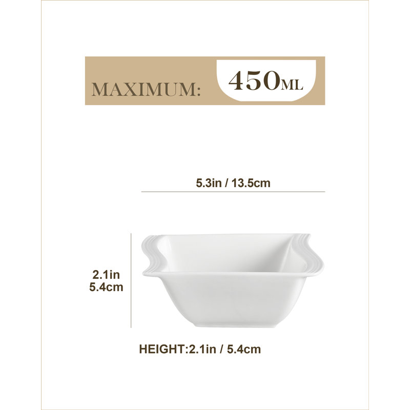 Color 6-Piece China Porcelain 350Ml Cereal Bowl, Dining Bowl, Service For 6, Ivory White