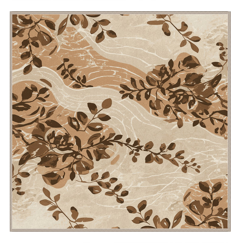 Machine Washable Ortencia Oregano Coastal Abstract Rug in Beige – Beige Binding, 7' Square