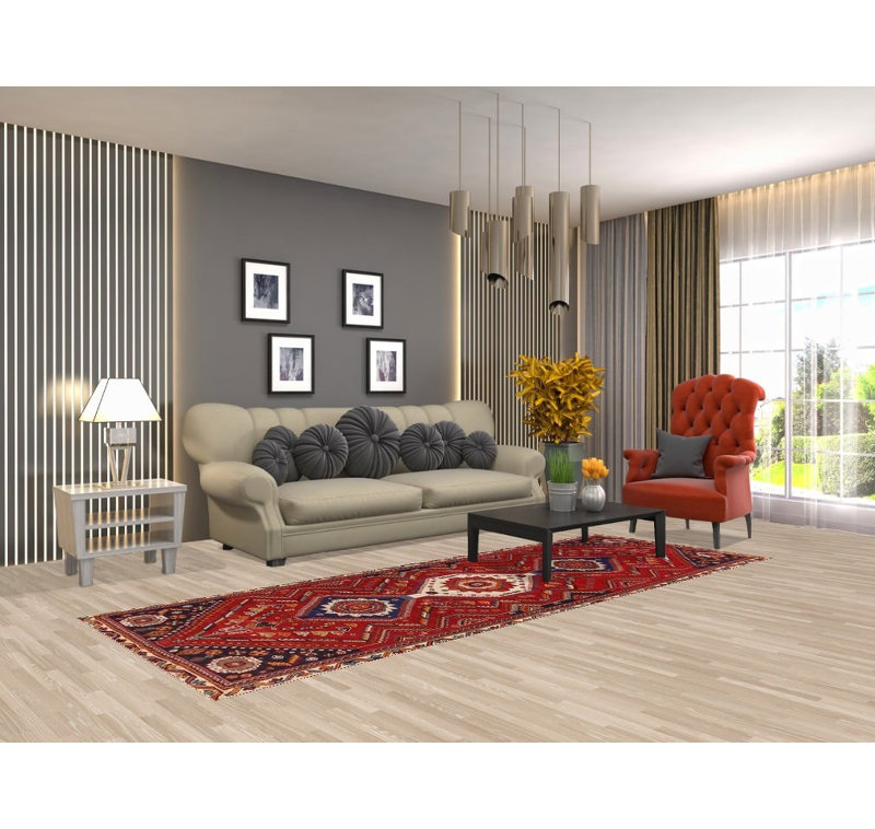 Tapis rouge à motif géométrique traditionnel 3 x 9