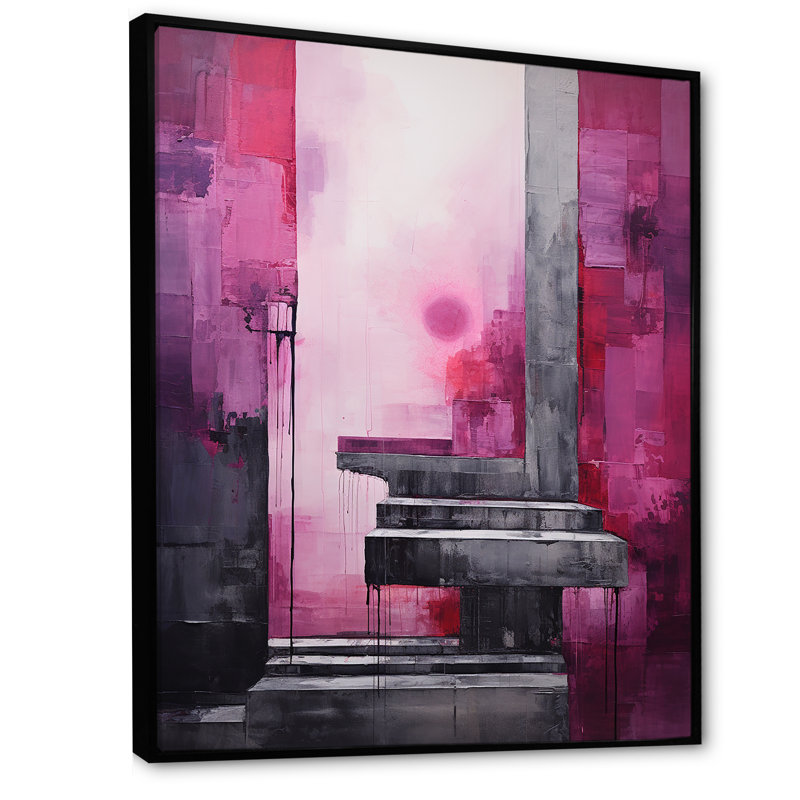 «Fuchsia Facades Skyscraper Horizon III», reproduction sur toile, Cadre flottant noir, H 20 po x l 12 po
