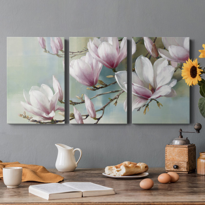 Magnolia Morning - Toile tendue avec châssis de qualité supérieure - Prêt à être accroché, H 18 po x l 36 po x P 1 po