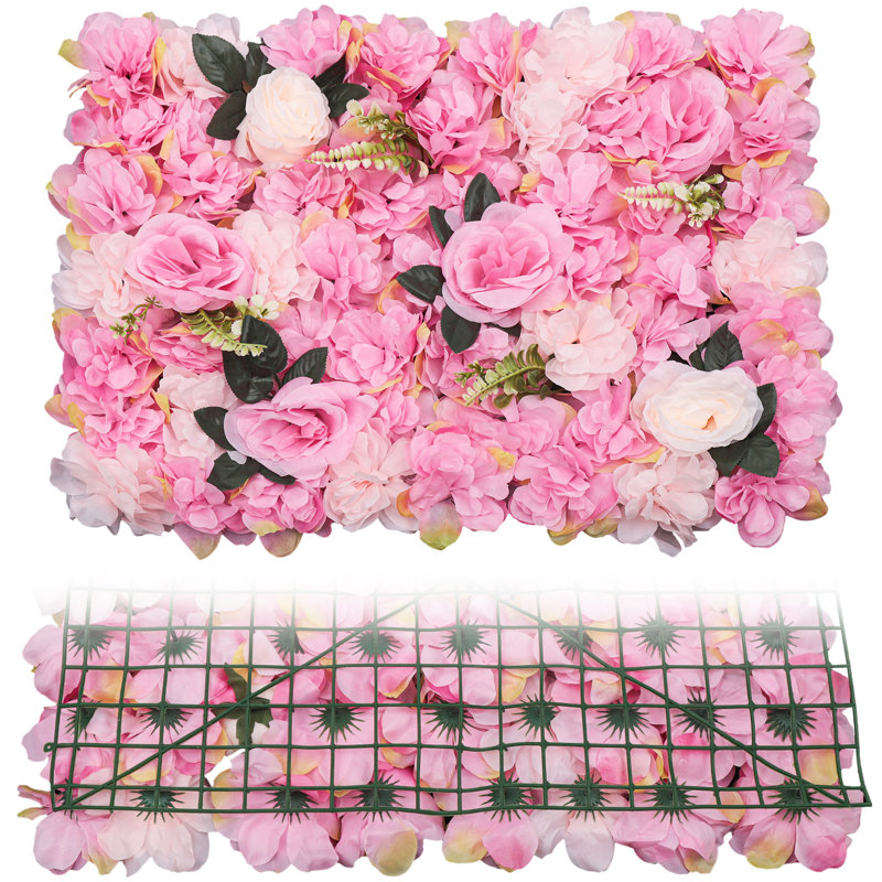 12Pcs Flower Wall Panel Artificial Flower Wall Backdrop For Photo Background Party Wedding Decor, Pink