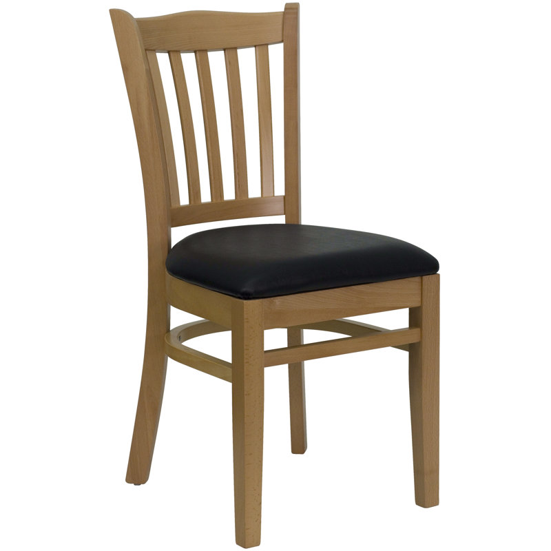 Orlison Vertical Slat Back Wooden Restaurant Chair, Natural Wood, Burgundy Vinyl