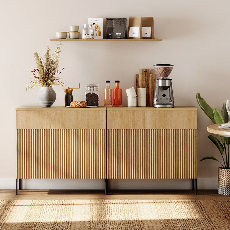 Buffet en bois rosé de 63 po Union avec portes et tiroirs, armoire de rangement moderne 2-en-1 pour cuisine, salle à manger