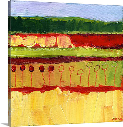 «Skagit Fields in Red No 1» par Jennifer Lommers, reproduction d'art sur toile, H 16 po x l 16 po x P 1,25 po