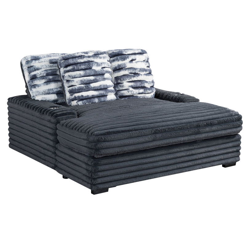 Contemporary Gray Corduroy Lounger With And Cup Holders, Cushy Segment Chic Relaxing Chair