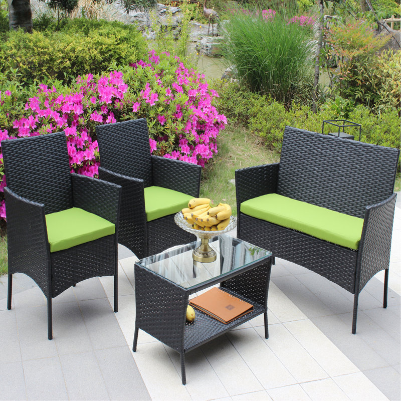 Ensemble de 4 meubles d'extérieur en rotin pour canapé, Vert