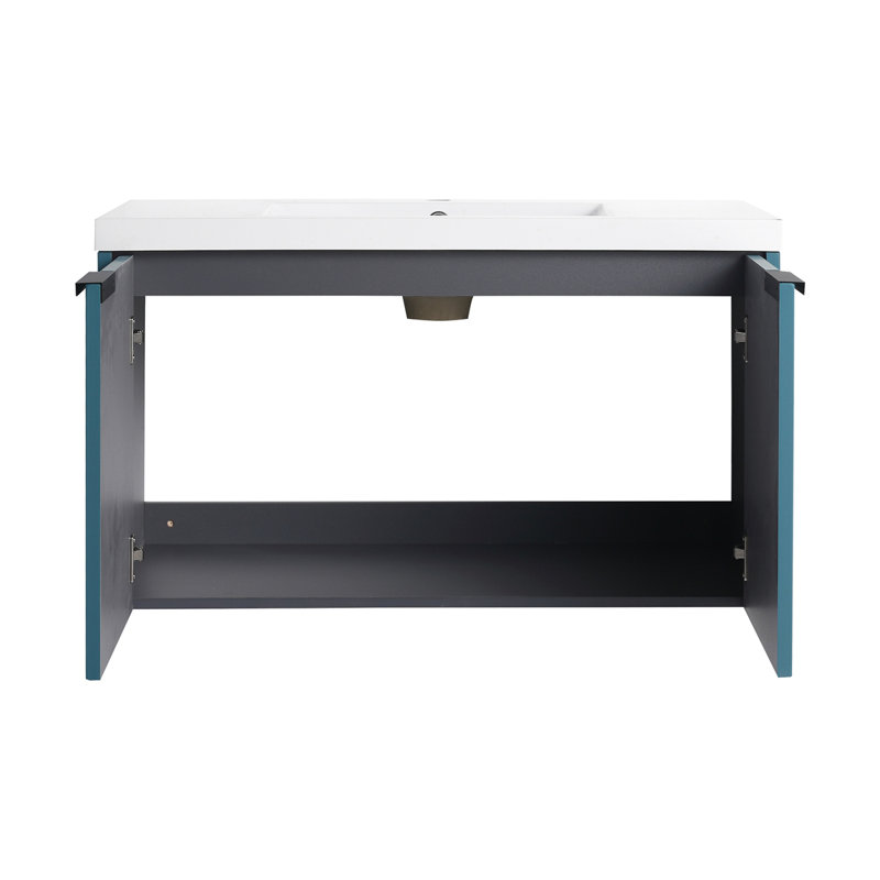 Meuble-lavabo mural 36 po avec lavabo et 2 portes à fermeture en douceur, Bleu lac