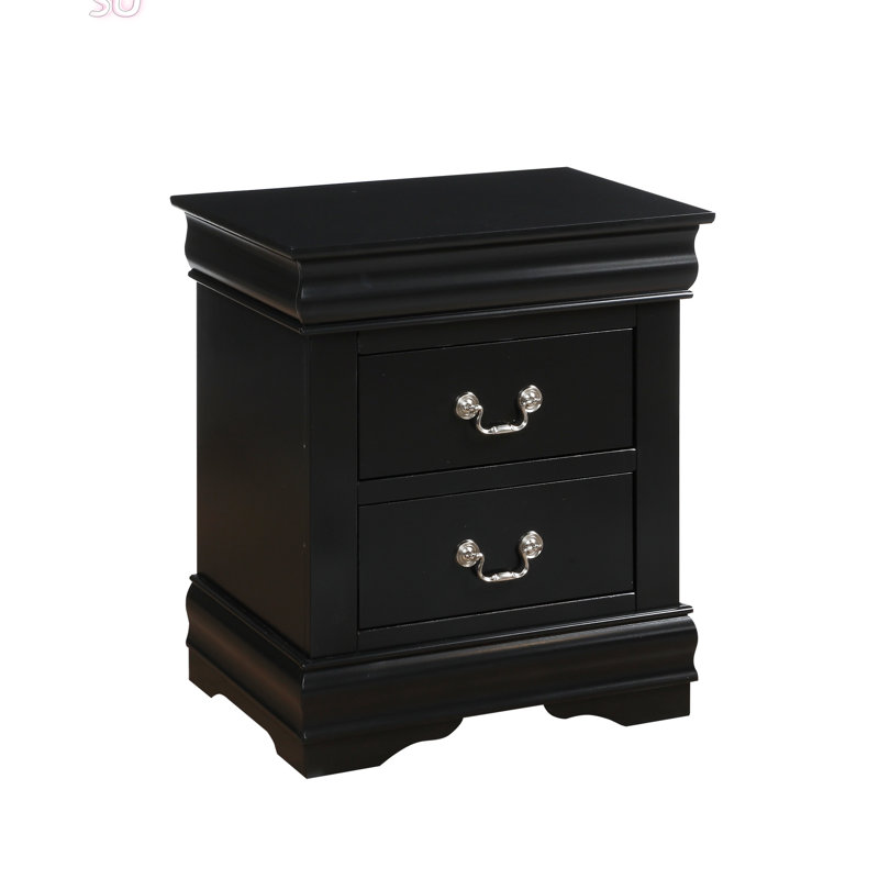 Sleek Black Louis Philippe Nightstand With Spacious Drawers For Modern And Elegant Bedrooms, Black