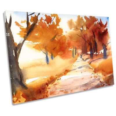Autumn Orange Landscape Trees Framed - Wrapped Canvas Print