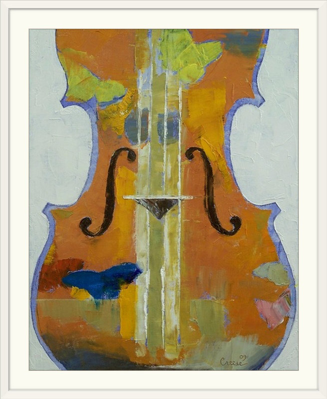 «Anjlee Violin Butterflies» par Michael Creese, reproduction d'art, H 38 po x l 32 po x P 1 po, Cadre blanc