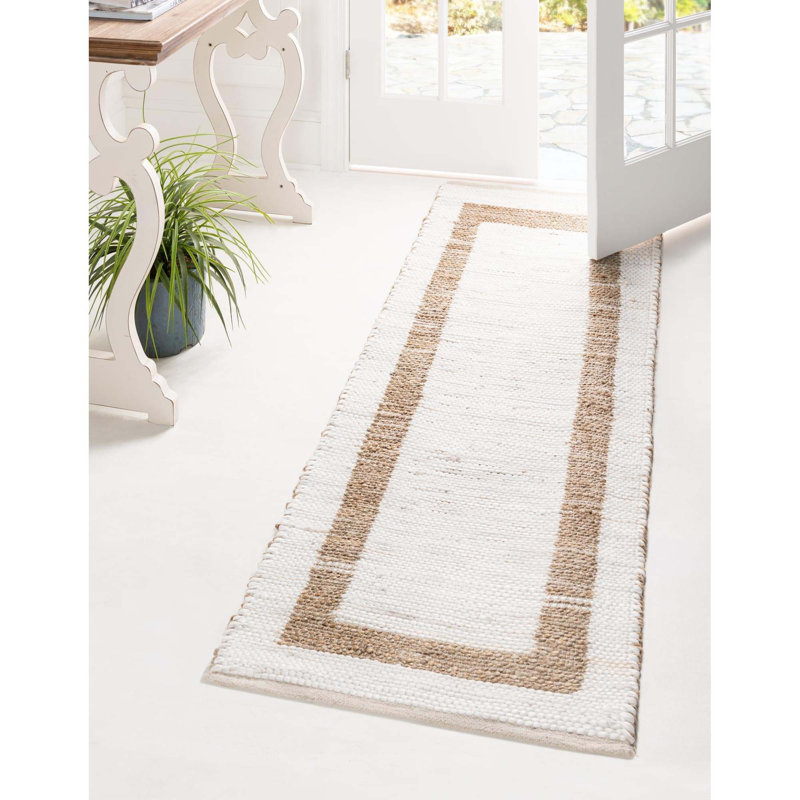 Tapis beige / brun en jute / coton tissé à plat Baldwyn, Tapis de couloir 2 pi 2 po x 6 pi 1 po