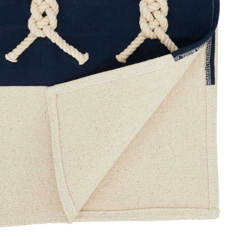 Nautical Blue and Beige Cotton Table Runner with Rope Knots