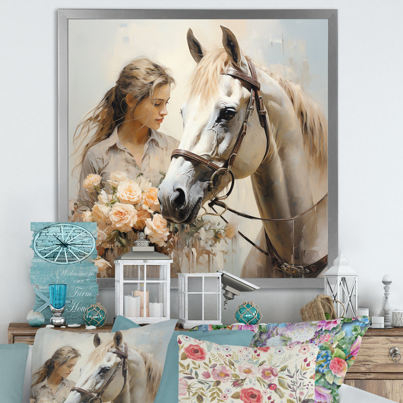 Fleur de cheval ludique, Cadre simple argenté, H 16 po x l 16 po x P 1 po