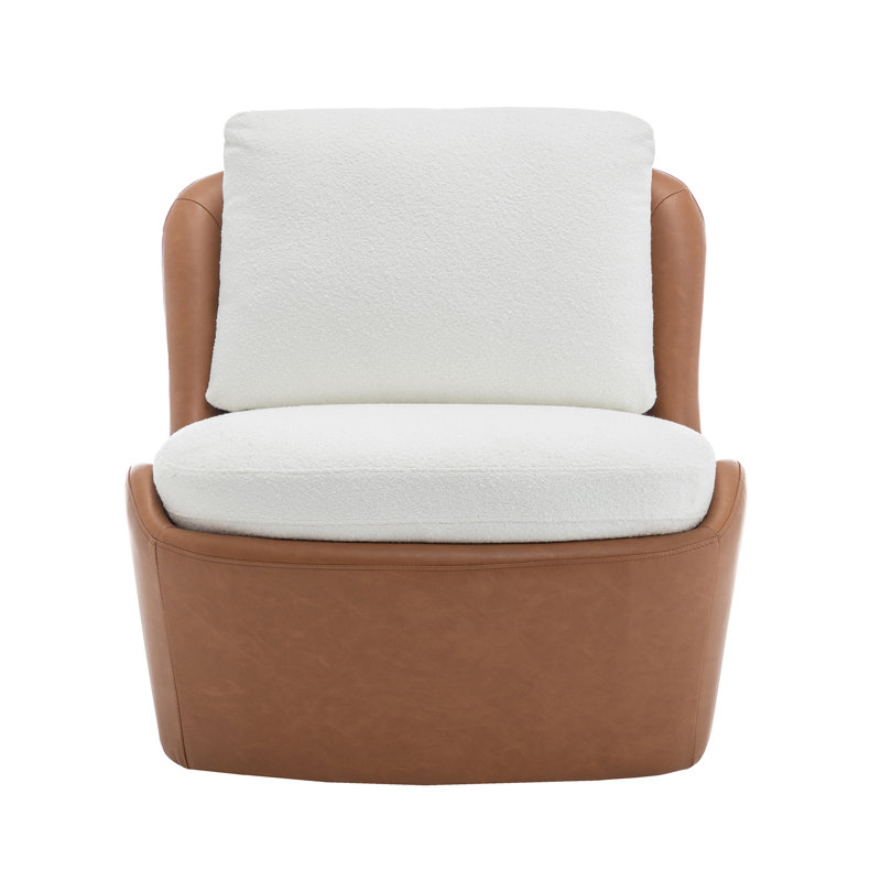 Oliver Armless Swivel Chair, Cream Polyester/Faux Leather