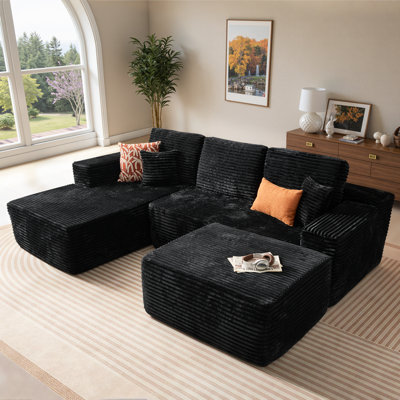 106" Upholstered Cloud Sectional Couch, L-shape Modern Modular Sofa With Ottoman For Living Room Bedroom