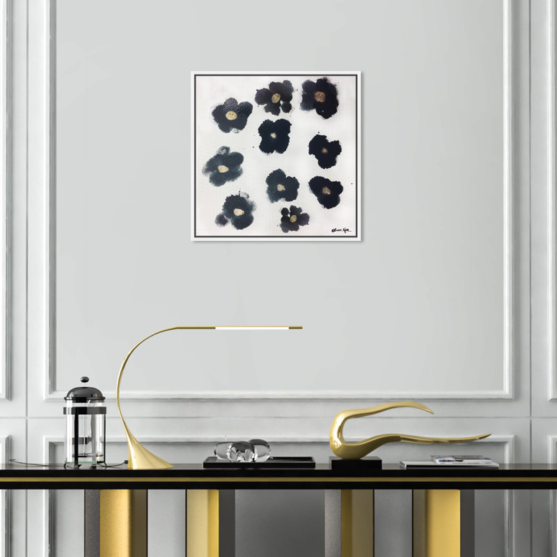 Coco's Gold Camellias - Graphic Art, 16" H x 16" W, White Framed, No Mat