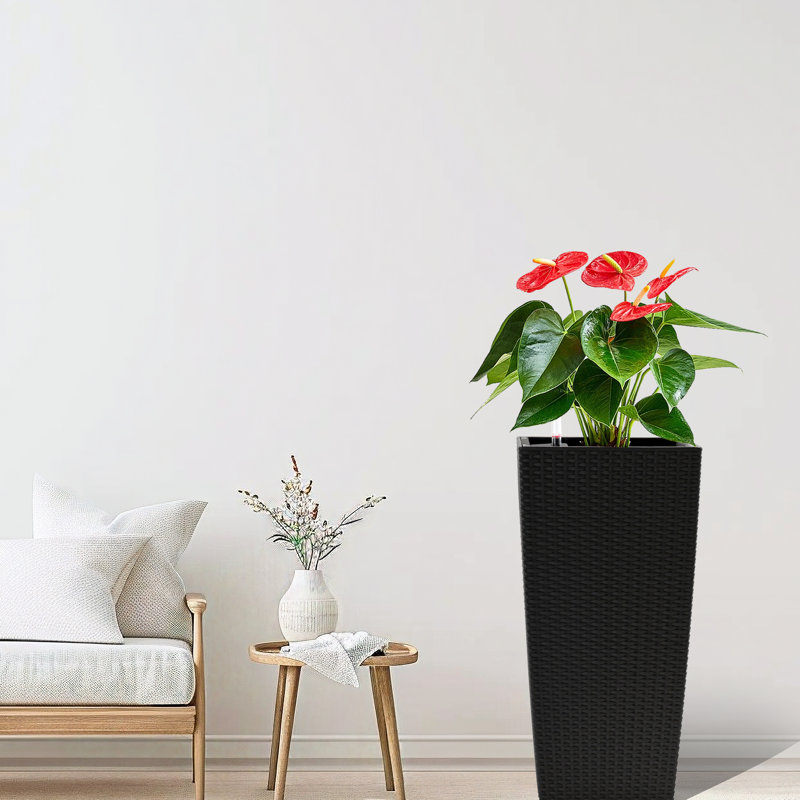 Black, Square Planters, Faux , Automatic Watering, 22 - Inch High, Pack Of 2, Patio, Backyard High Watering Flower Pots In 2 For Balcony And Patio Displays