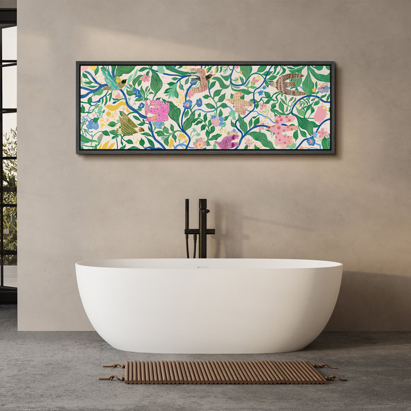 Abstract Botanical Vine Extra Large Pictures Framed Canvas Print Wall Art, 20" H x 60" W, Black