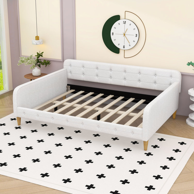 Queen Upholstered Daybed with Support Legs, Beige