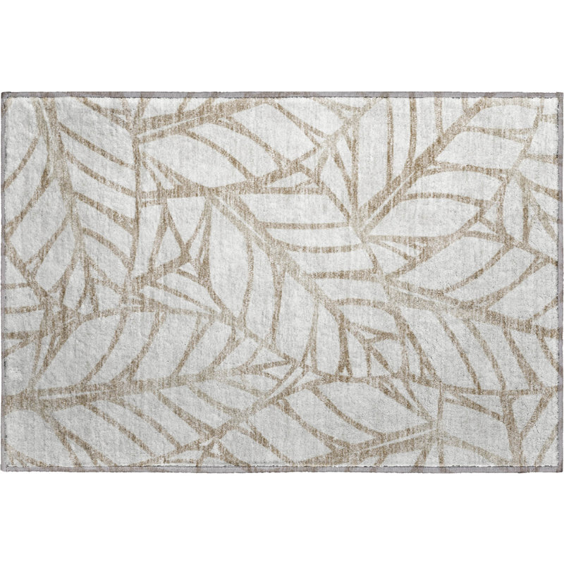Premium Machine Washable Lisse Beige Rug, Rectangle 1'8" x 2'6"