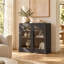 Buffet arqué avec portes et tablette en verre, ébène-951468254