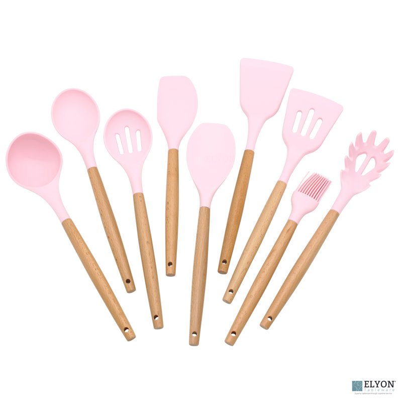 Ensemble d'ustensiles de cuisine en silicone 9 pièces Elyon, Rose