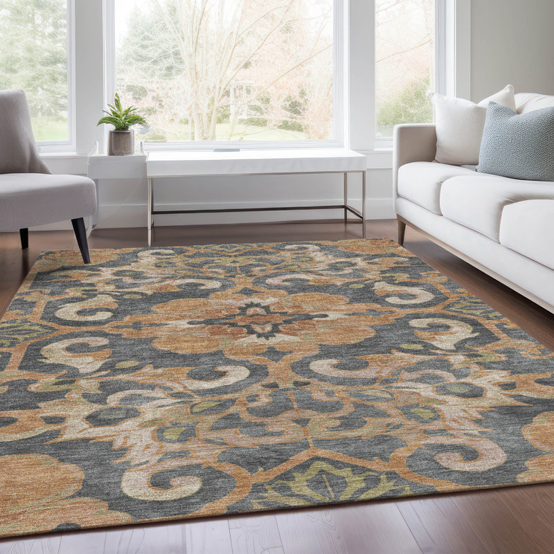 Tapis terre cuite lavable à la machine intérieur / extérieur Xhevrie, Rectangle 2 pi 6 po x 3 pi 10 po