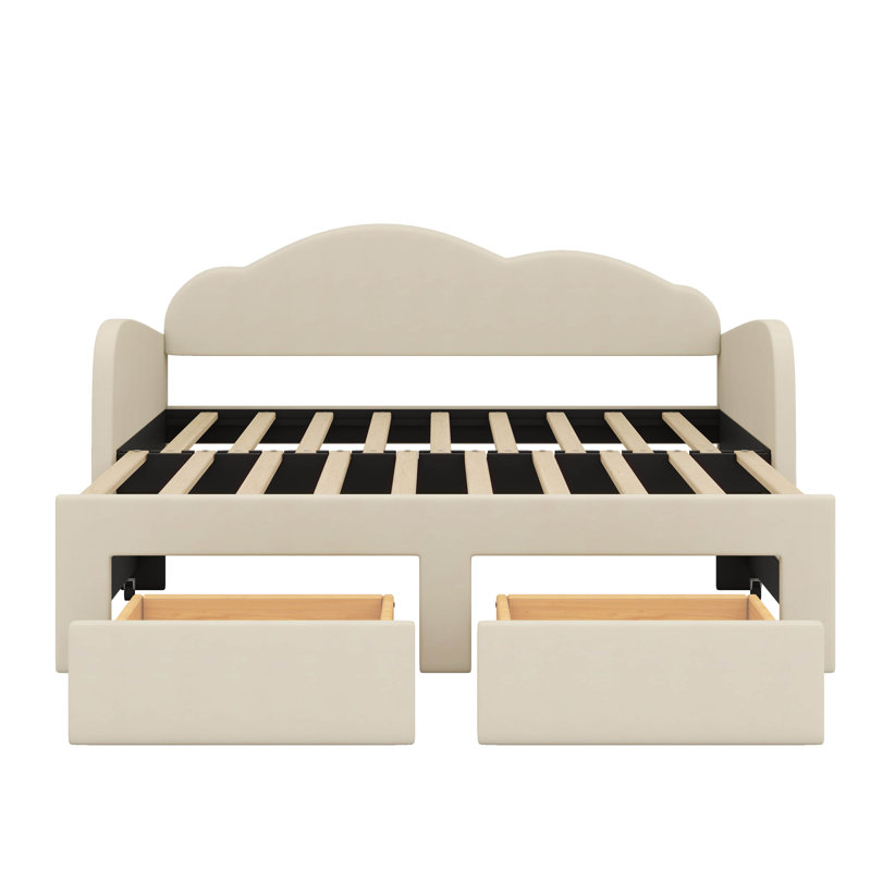 Lit de jour simple rembourré avec dossier confortable en forme de nuage, Beige