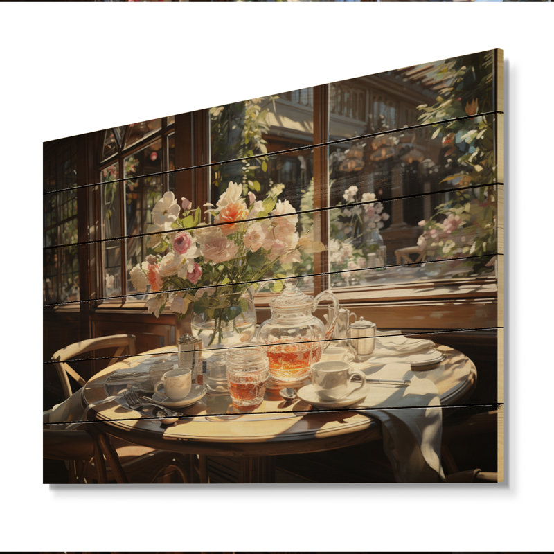 Thé champêtre après-midi III sur bois, H 30 po x l 40 po x P 0,78 po