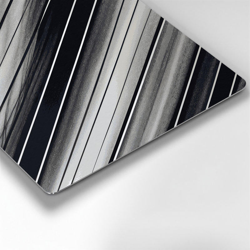 Art mural horizontal rayé horizontal gris clair en métal vert, H 11 po x l 14 po