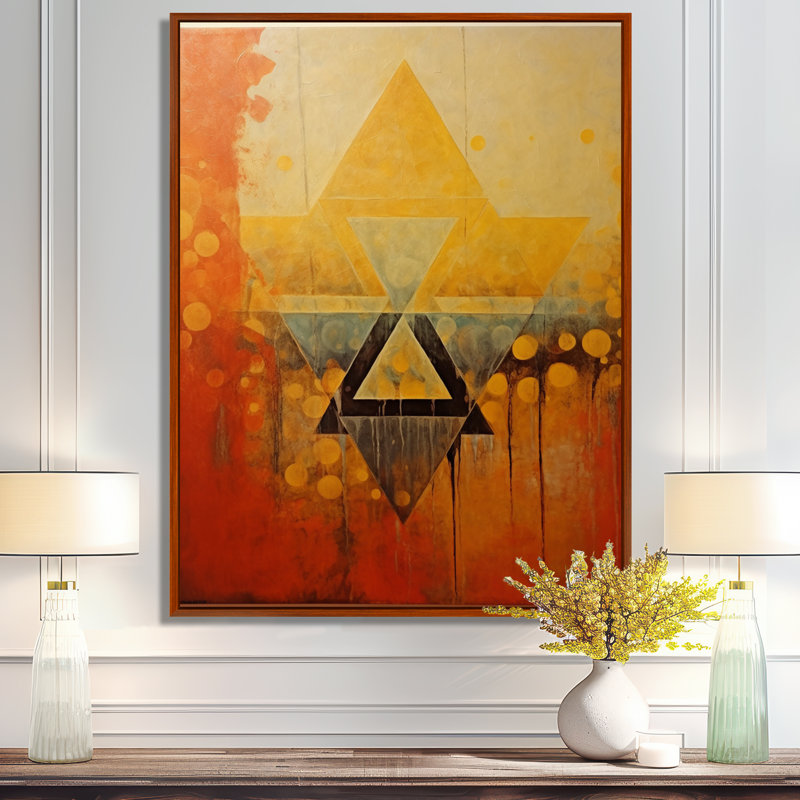 «Gleam Of Simplicity Triangular Vintage», art mural géométrique, Cadre flottant brun, H 44 po x l 34 po