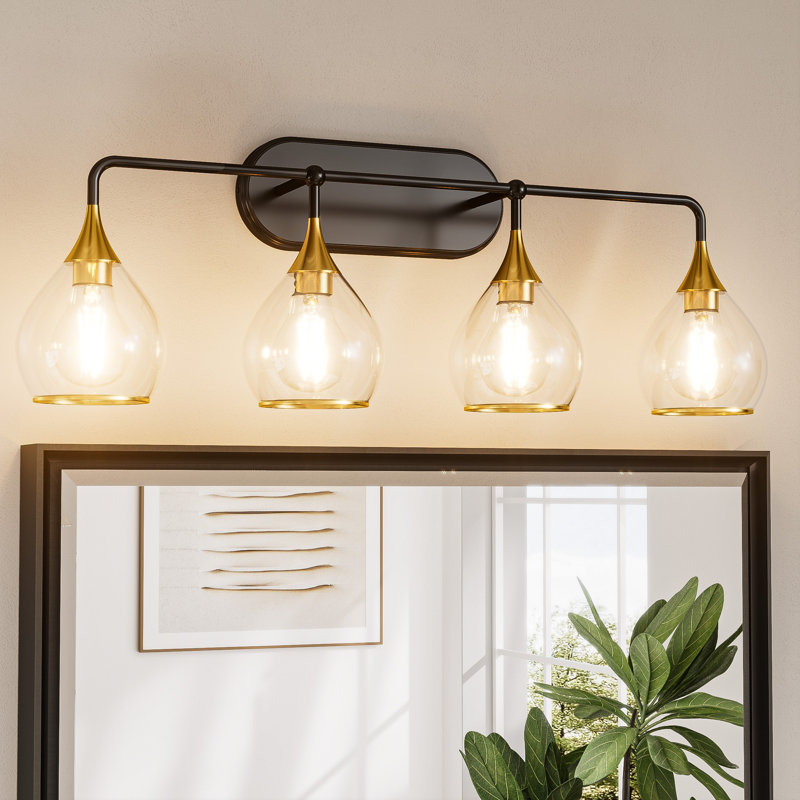 Phares à miroir à intensité variable avec cadre en métal, Or / noir mat, Une lumière