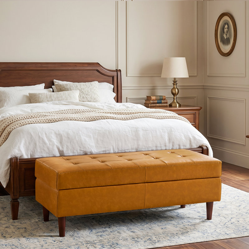 Faux Leather Upholstered Bench, Brown