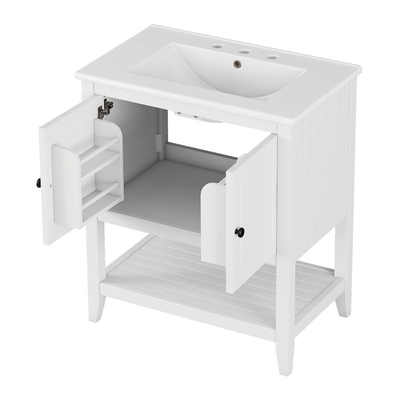 Meuble-lavabo simple 30 po avec comptoir en céramique, Blanc