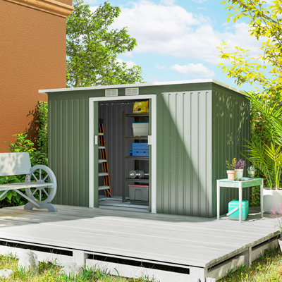 Outsunny 9ft x 4ft Metal Garden Shed Waterproof Light Green