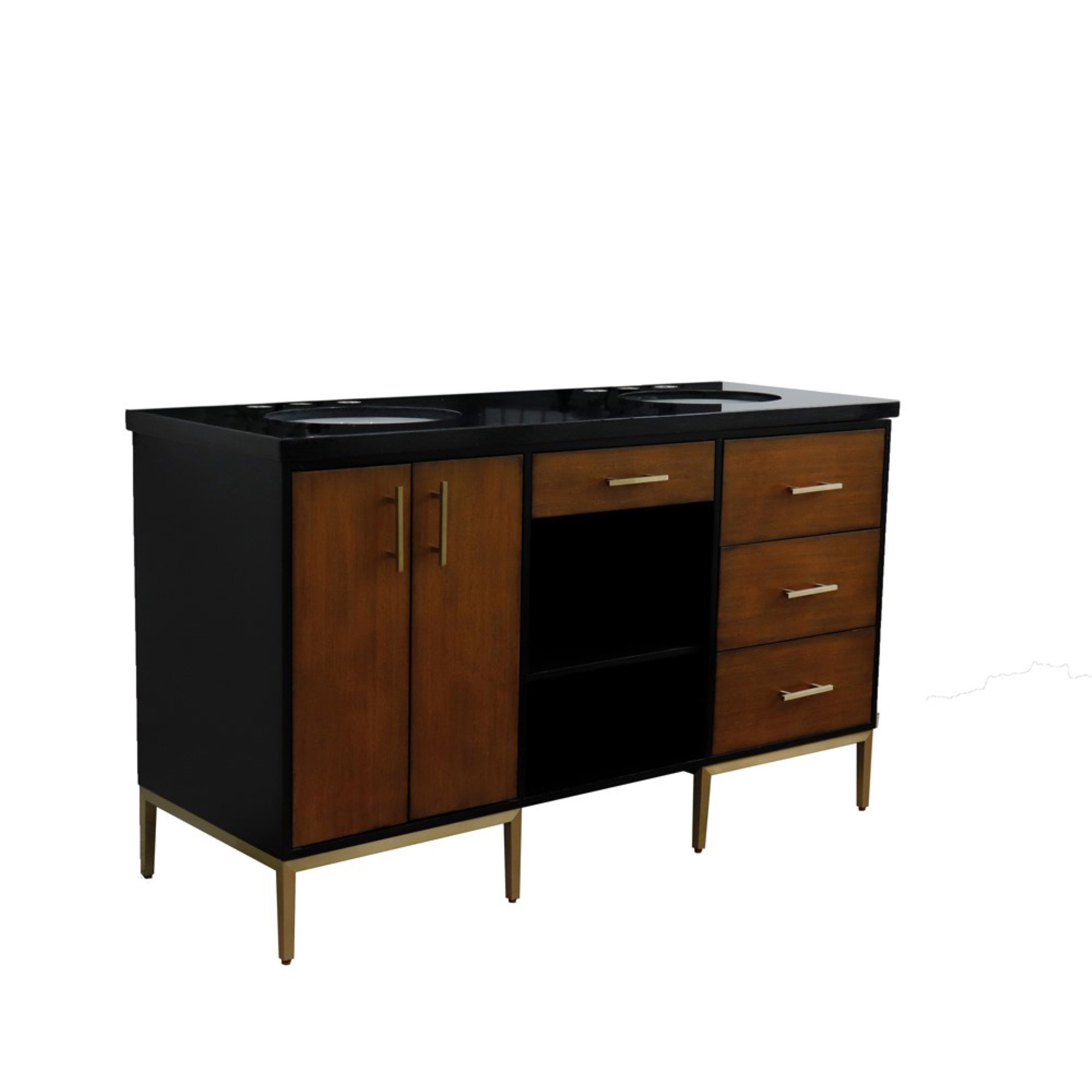 Everly Quinn Boneau 61'' Double Bathroom Vanity with Granite Vanity Top