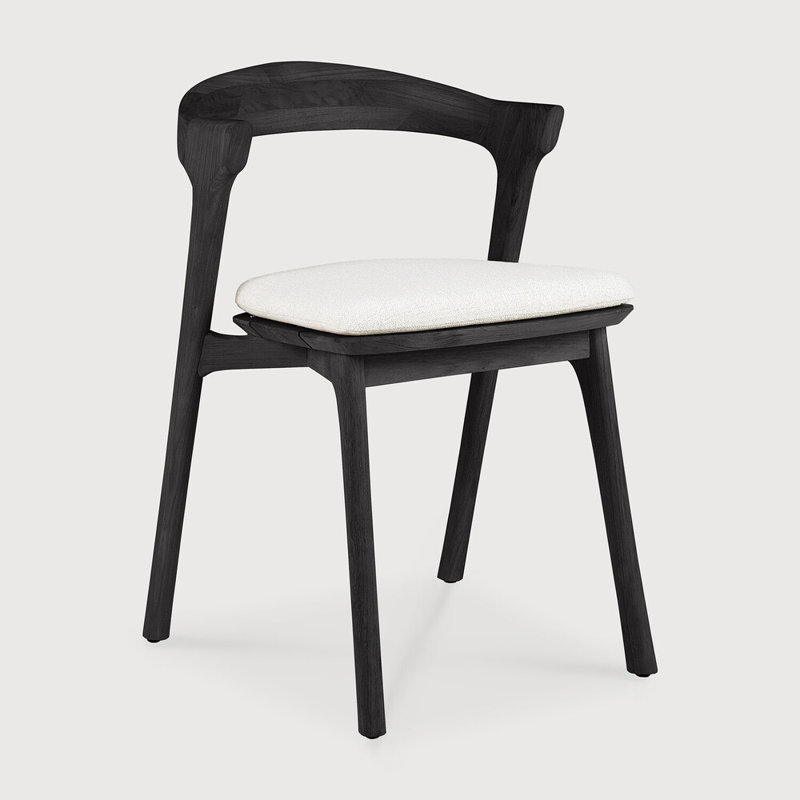Bok Outdoor Teak Dining Side Chair, Teak Black Frame/Off White Cishion