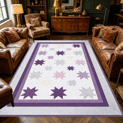 Tapis Lilac Silver Star pour le salon, doux et confortable, convient à toutes les saisons, facile à entretenir, tapis de sol intérieur lavable à la machine, sous la table de ferme convenant à la chambre à coucher, à la salle à manger, au bureau, au patio, au balcon, à la décoration intérieure