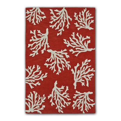 Marine Yacht Collection Red Coral Patterned Woven Base Rug