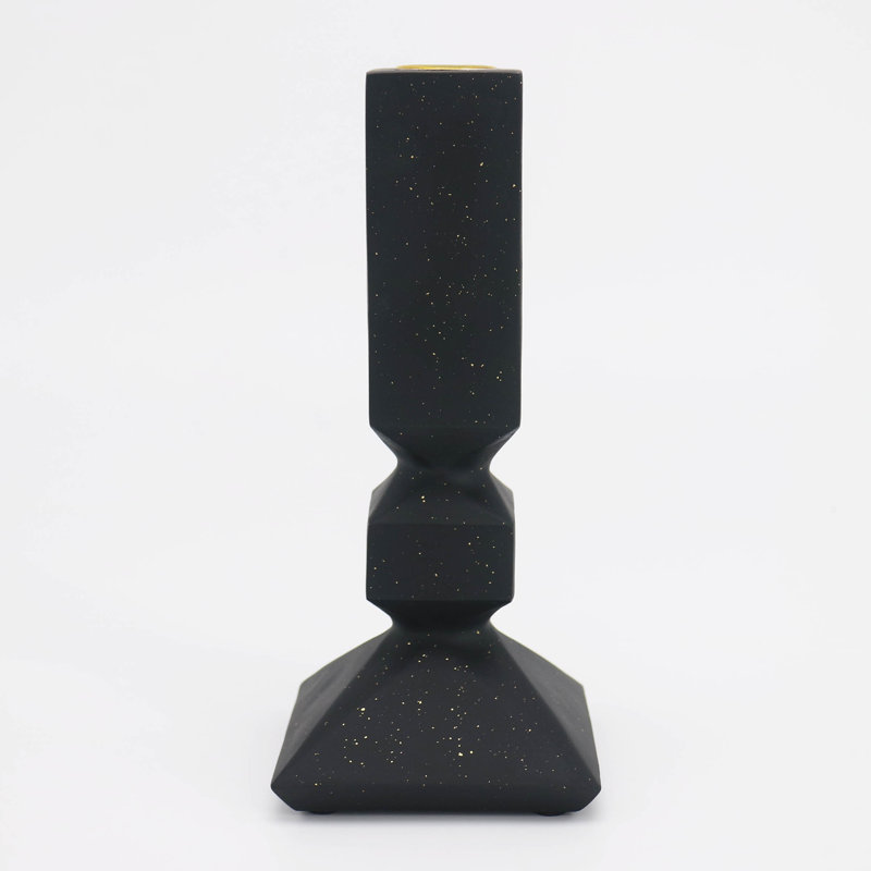 Porte-bougie en résine noire avec mouchoirs décoratifs décoratifs dorés sans bougie