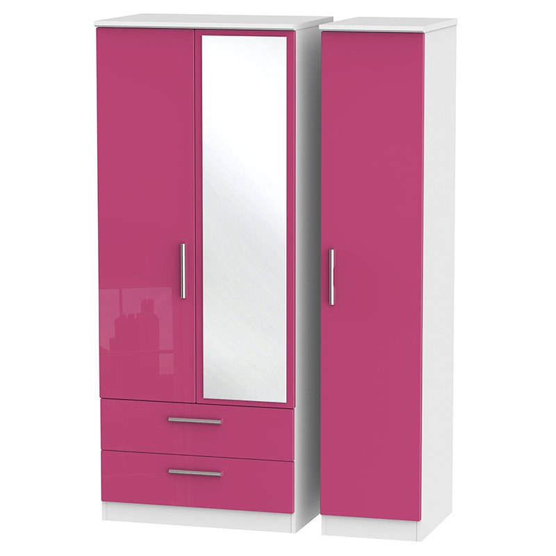 Yvette 3 Door Manufactured Wood Wardrobe, 182.5 cm H x 111 cm W x 53 cm D, Black