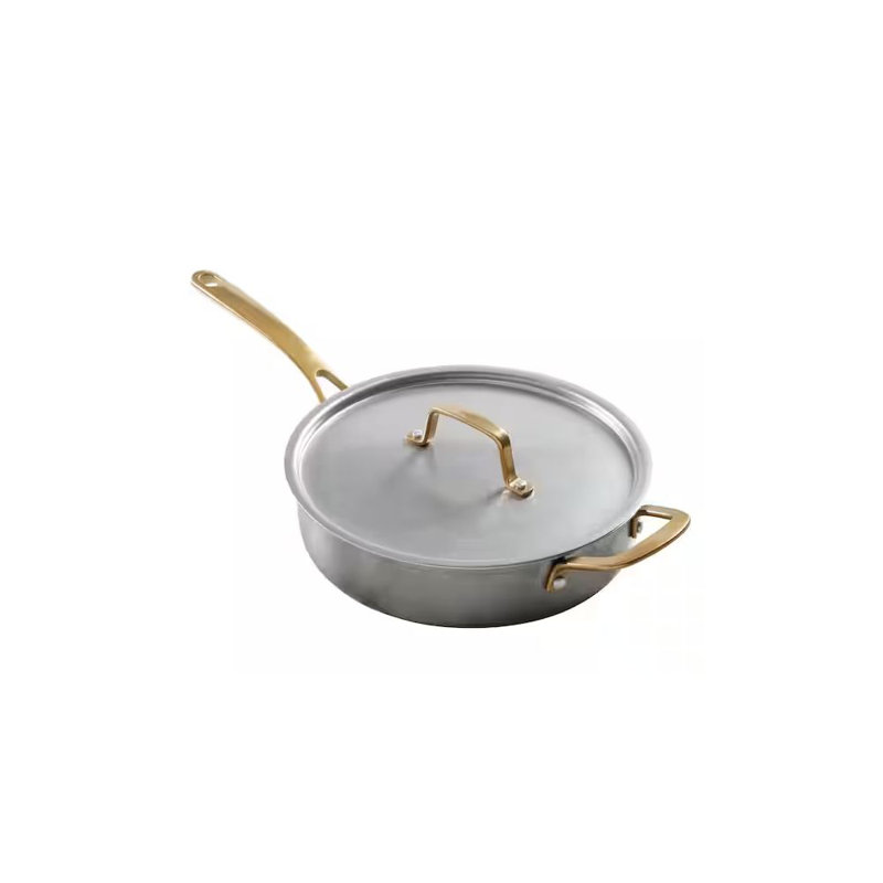 3.5 Qt Stainless Steel Sauté Pan with Gold Handles and Lid