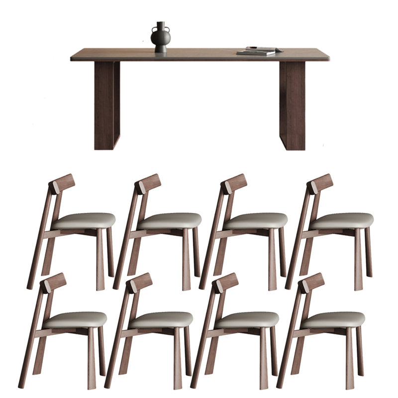 Modern Simple Dining Table And Chairs 8 - Person Double Pedestal Dining Set, 29.5"H x 70.8"L x 31.4"W