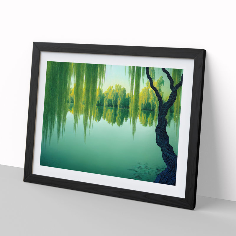 Ethereal Weeping Willow Trees - Framed Print, Black, 25cm H x 34cm W x 2cm D