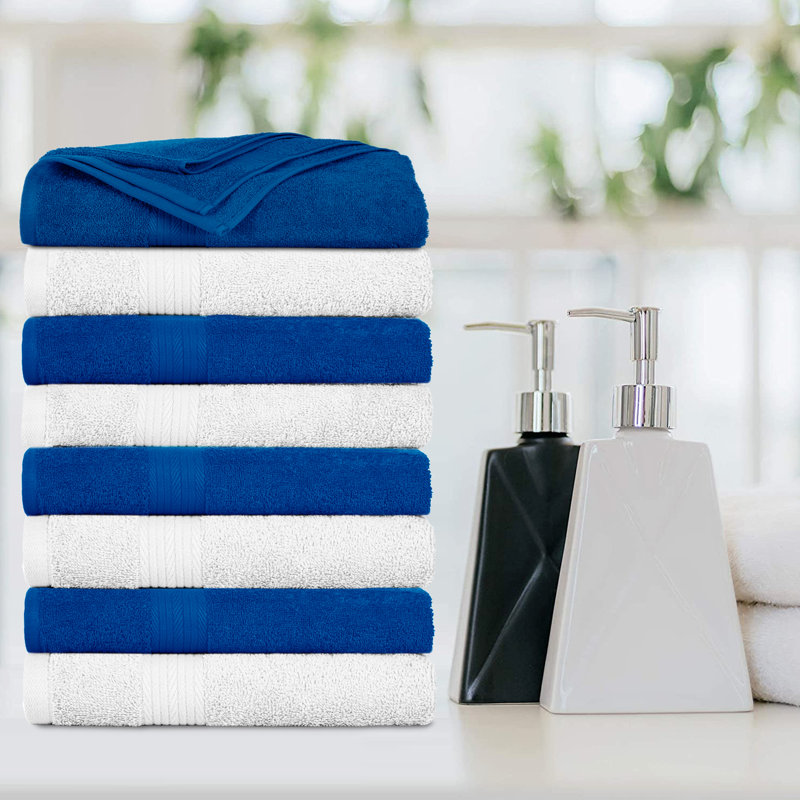 100% Cotton 600 GSM Bath Towels , White/Navy