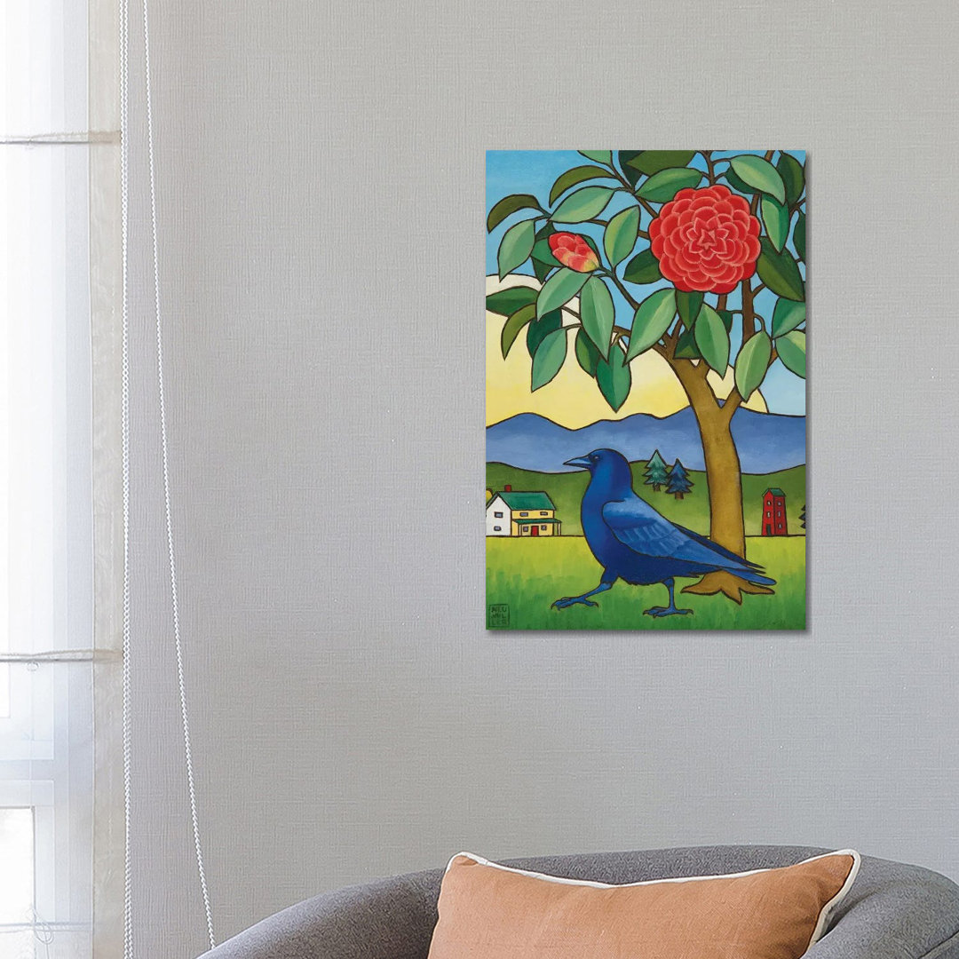 Camelia und Krähe von Stacey Neumiller - Galerie-verpackte Leinwand Giclée auf Leinwand