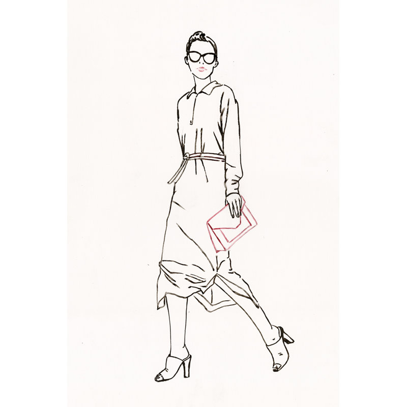 Fashion Girl I - Drawing Print Print, 30cm H x 20cm W, Wrapped Canvas